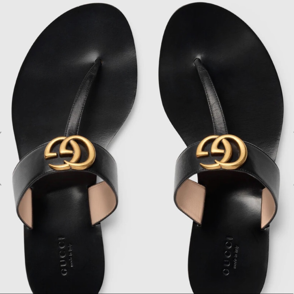 Gucci Black GG Thong Sandals